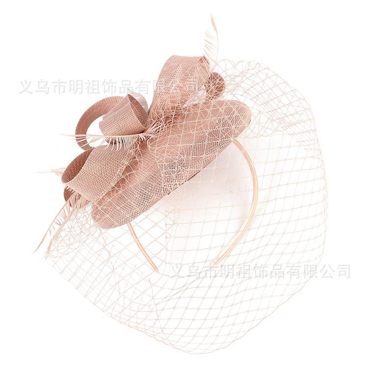 European and American retro hemp yarn bridal headgear feather hair accessories flower mesh headband dinner dress cheongsam accessories