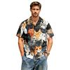 Herren Freizeit Hemd Kurzarm Leinen Baumwolle Mischung Button-Down Kragen Leichtes Sommer Top mit Katzenmuster Druck Entspannte Passform