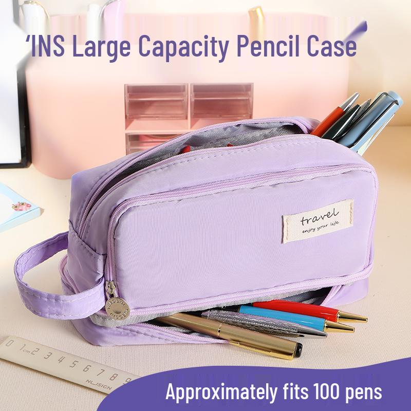 Large Capacity Multi-Layer Pencil Case - Solid Macaron Colors, Ideal for Middle School Students