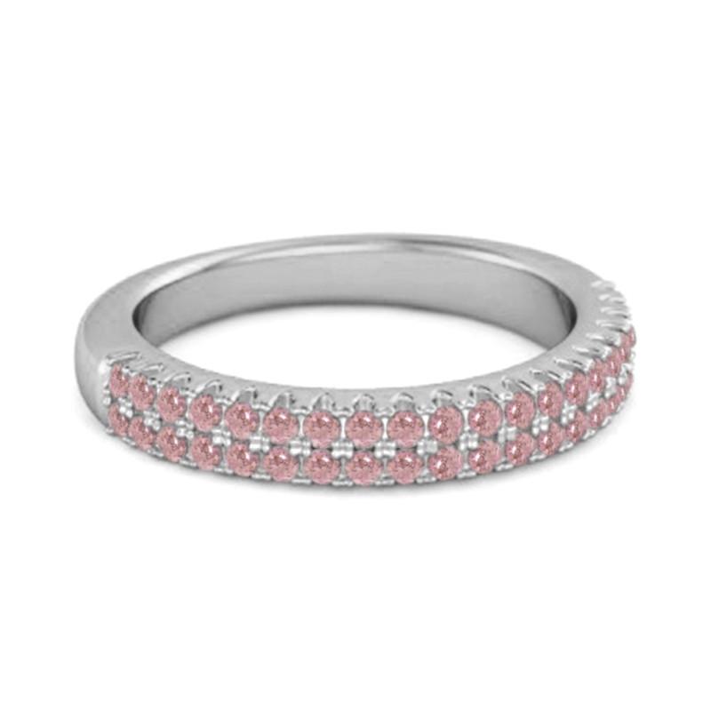 925 Sterling Silver Pink Topaz Eternity Band Women Wedding Ring