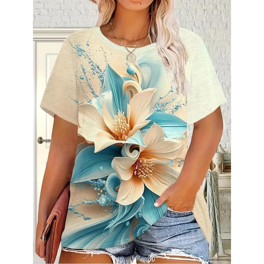 Fashion Women's Flower Printed T-Shirt Casual Simple Short Sleeve Daily Comfort T-Shirts Women’s