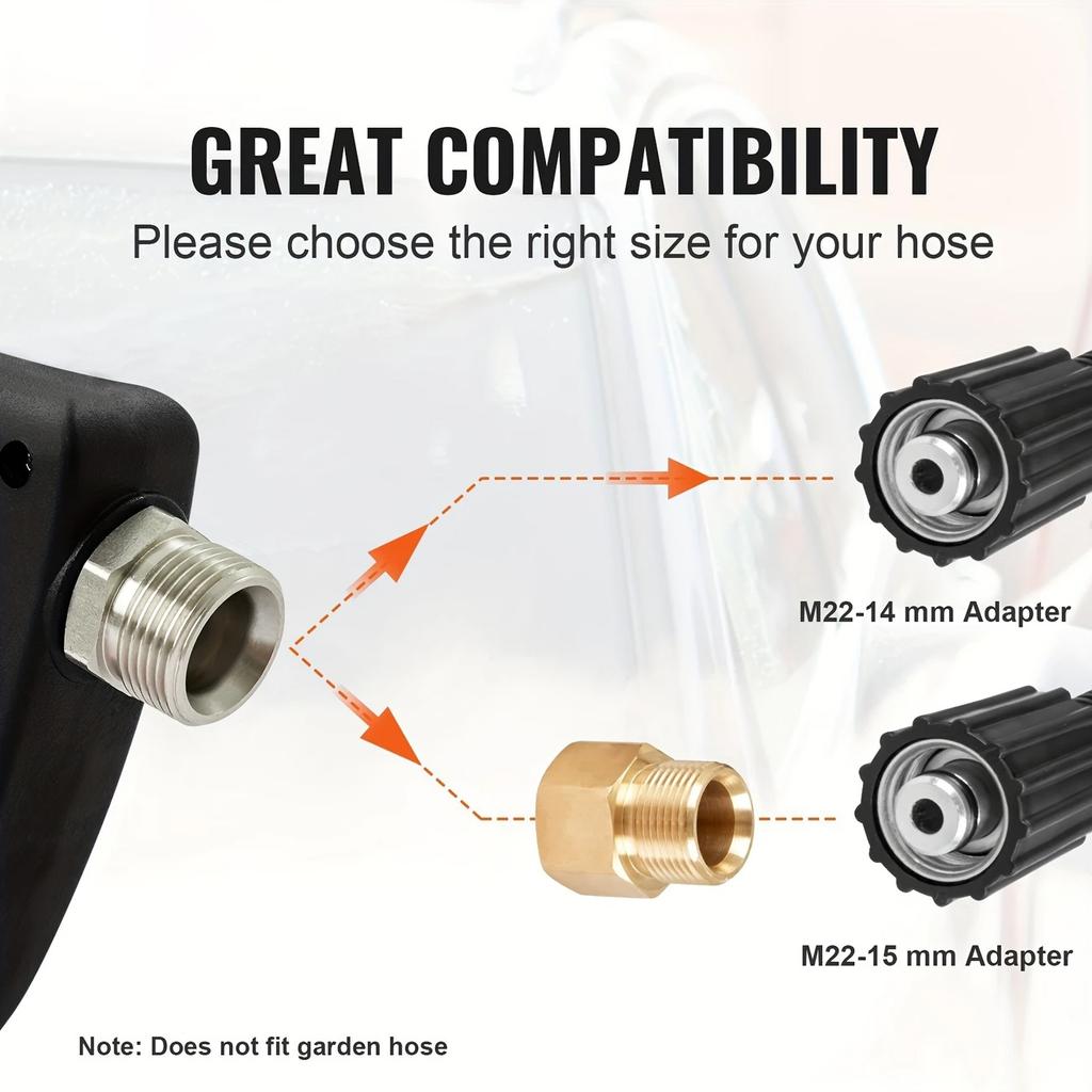 Compact High Pressure Foam Cannon Kit with M22-14/15 Adapter & 1/4" Quick Connect, Short Washer Gun for Home/Vehicle Cleaning