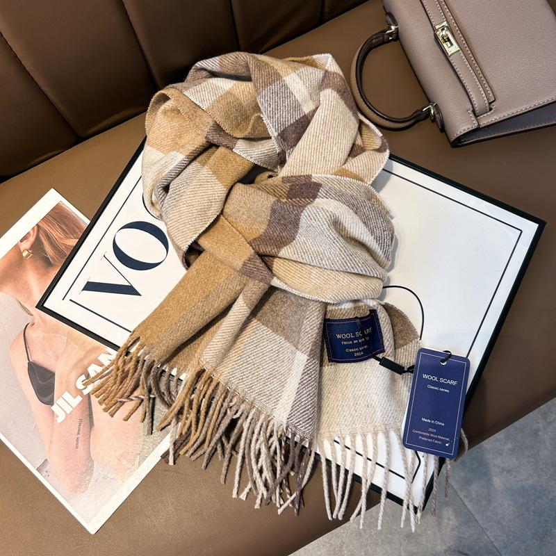 Autumn and Winter New Blended Scarf Women's British Versatile Plaid Scarf Couple Warm Thickened Fringed Shawl