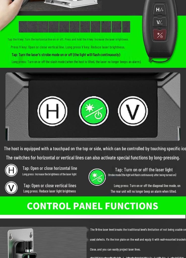 High-Precision 16-Line Green Laser Level with Wall/Floor Mount and Ultra-Long Standby