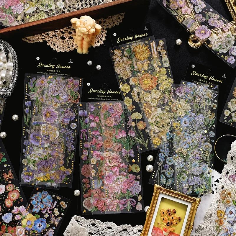 Bronzing Sticker Four Seasons Messenger Series Retro Flower DIY Handnet Material Collage