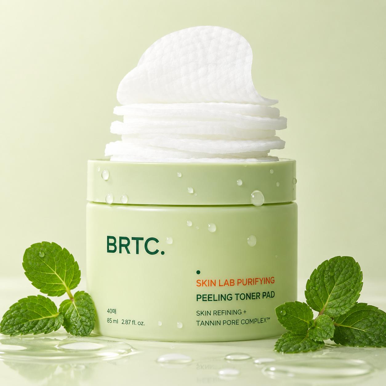 BRTC Skin Lab Purifying Peeling Toner Pad 40 Pads Exfoliating Hydrating Daily Skin Care Pad