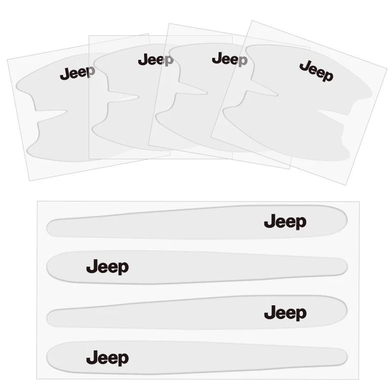 Jeep 8pcs Car Door Handle Stickers Transparent Protector Film For Jeep Renegade Compass Grand Cherokee Wrangler Patriot Rubicon