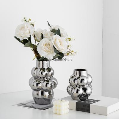Silver Ceramic Vase Photography Prop Electroplated Silver Bubble Ball Flower Vase Decoration Sample Room Decoration Vases