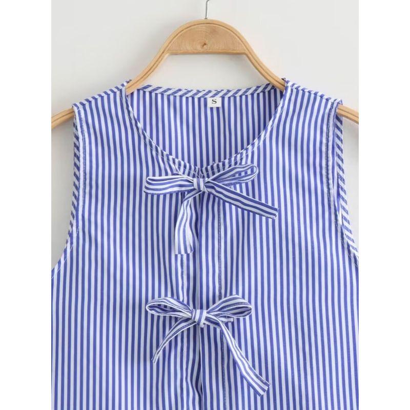 Kaslead New Arrival Women's Clothing Fashion Style Fashion Casual Easiest for Match Minimalist Striped Lace-up Shirt Vest
