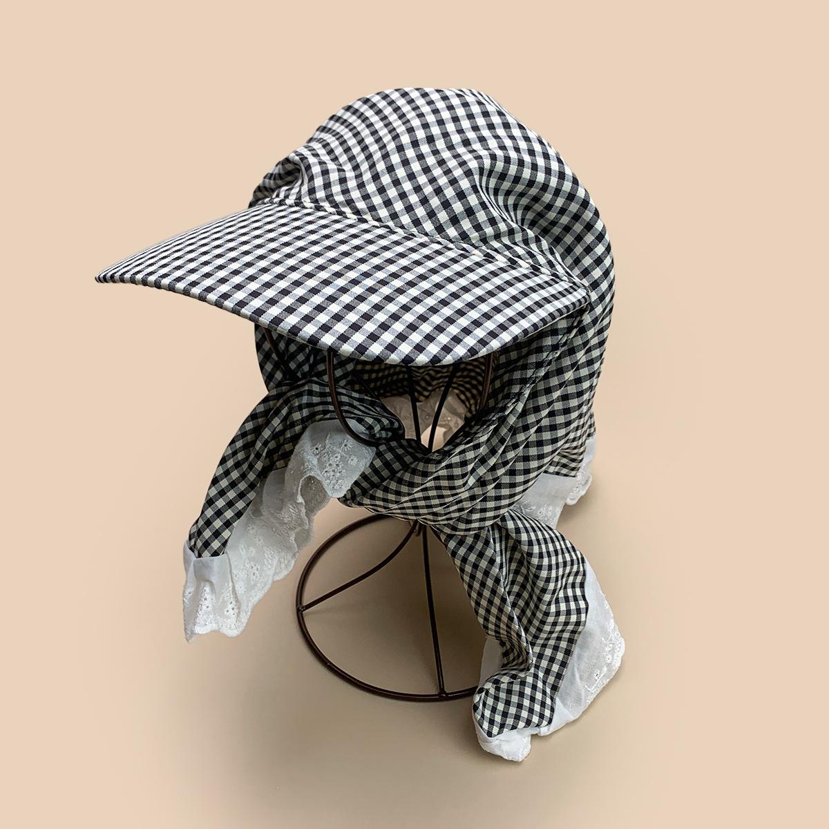 Four Seasons Small Fresh Plaid Lace Headscarf Hat Ladies Shade Sweet Travel Vacation Versatile Cap 52-60cm