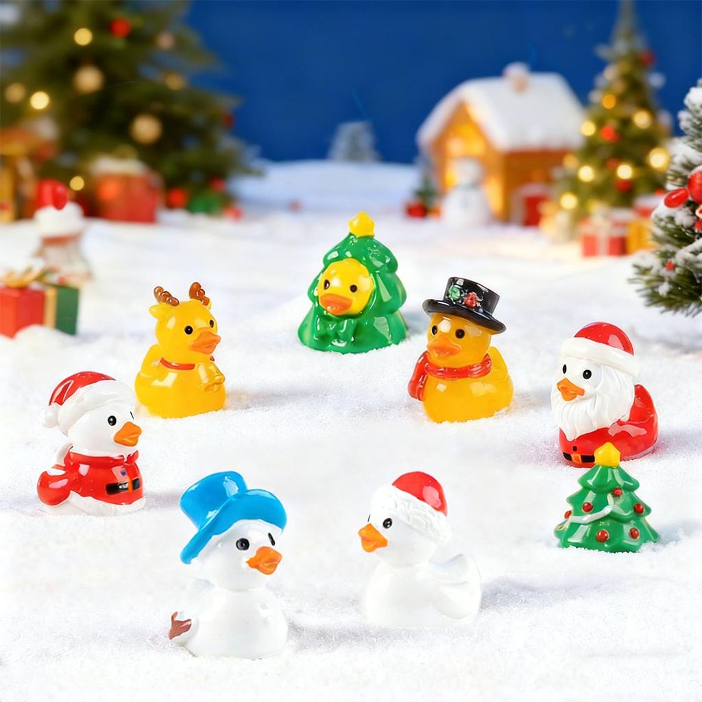 7Pcs Cute Christmas Duck Figurines Mini Resin Ornaments For Xmas Tree Fairy Garden Home Desk Decor Gift
