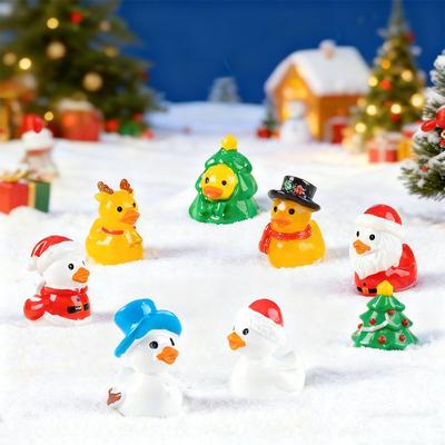 7PCS Cute Christmas Duck Figurines Mini Ornaments For Xmas Tree Fairy Garden Home Desk Decoration Gift