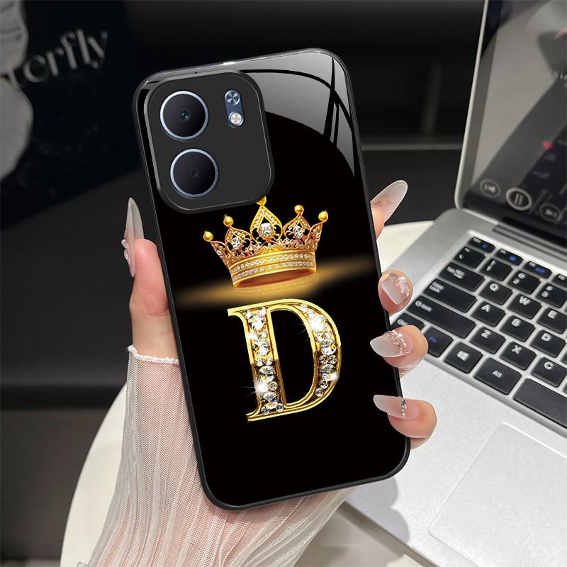 For OPPO A5X 4G 5G CPH2725 Case Fashion Letters Design Hard Tempered Glass Back Covers For OppoA5X A 5X Shockproof Phone Shell