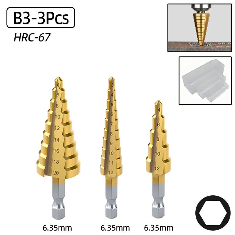 HSS Step Drill Bit Straight Groove Titanium Coated 4-12 4-20 3-12mm Wood Metal Hole Cutter Broca Cone Conical Stage Drill Tools