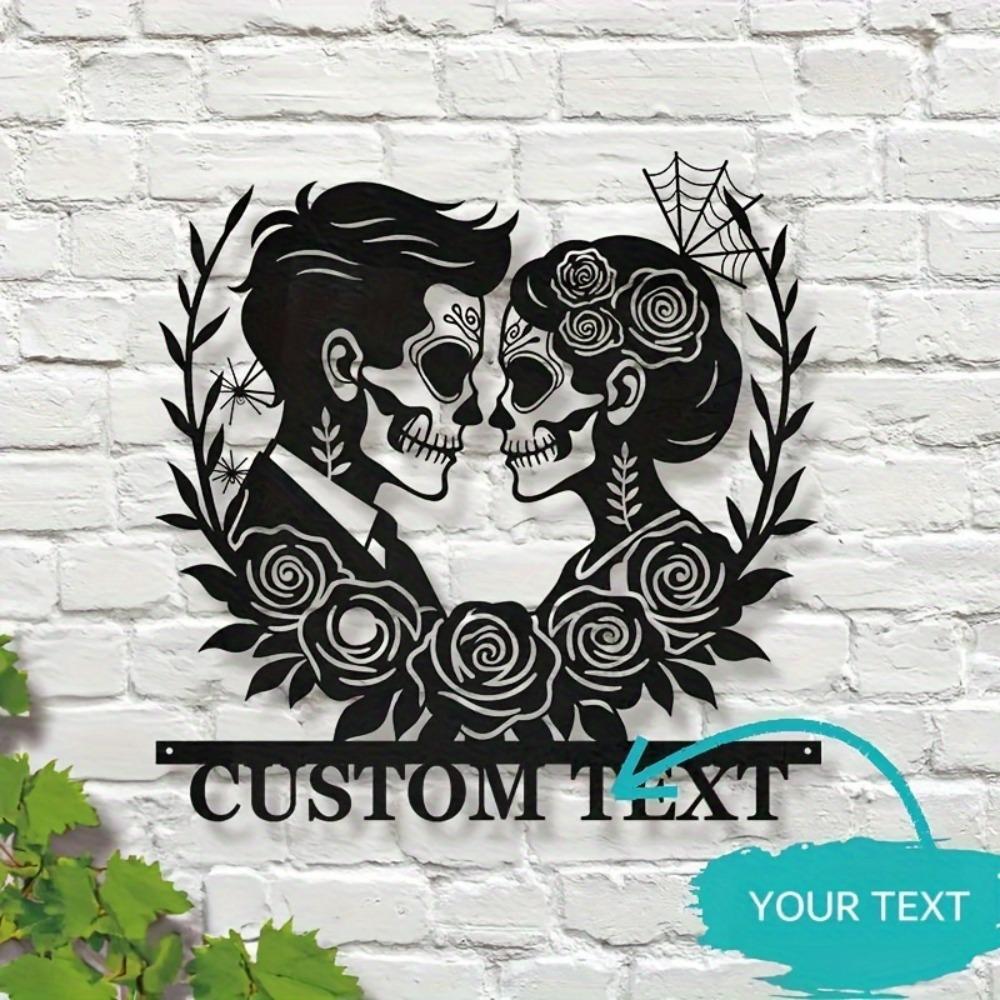 Bohemian Couple Skull Metal Wall Art Gothic Home Decor Soulmates Sculpture Halloween Day of Dead