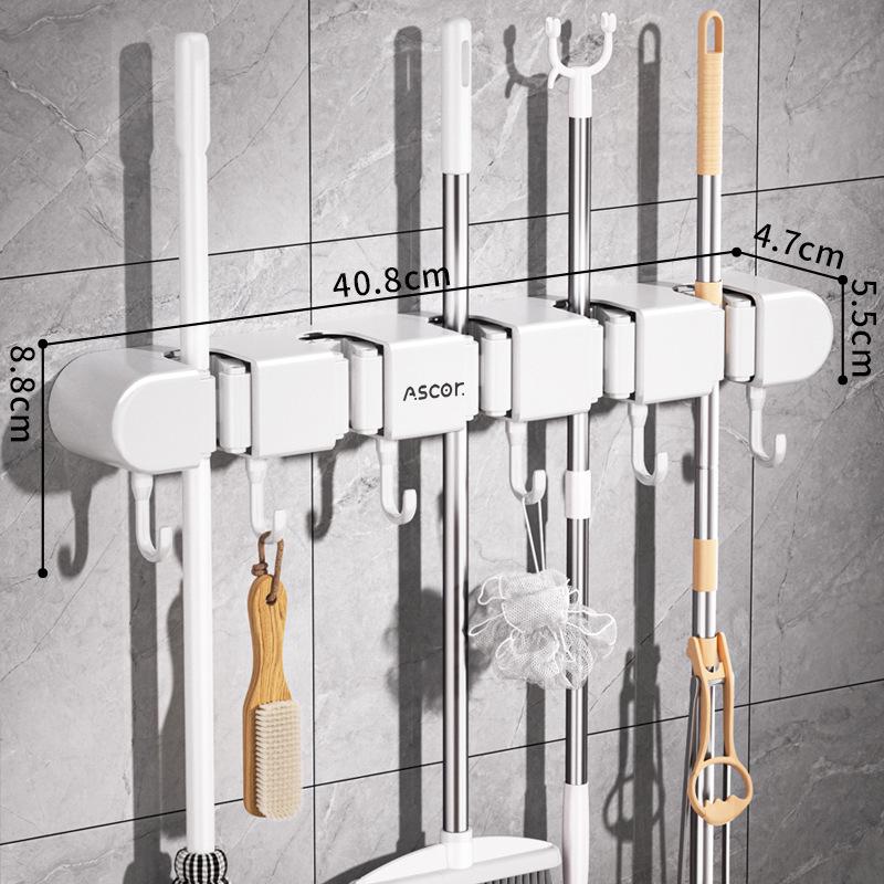 Adhesive No-Drill Broom & Mop Wall Mount Clip Hanger