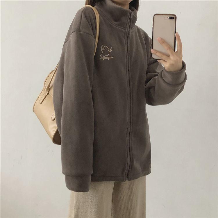 Autumn Winter Fleece Zipper Sweatshirt Jacket Women Clothing Embroidery Coats Warm Long Sleeve Cardigan Sport Outdoor Sweatshirt