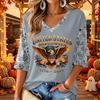 Women's Casual Halloween Printed V-Neck Three-Quarter Sleeve Top