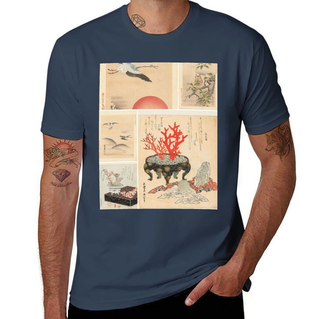 Oldish Vintage Japanese Art Montage Set 5 TShirt Gym Wear Breathable Short Sleeve Tee