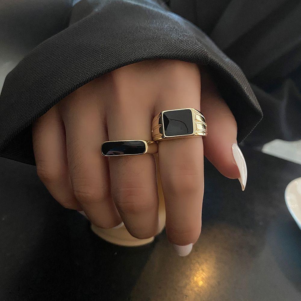 oil Adjustable Square Copper Women Opening Rings Finger Jewelry Dripping Oil Korean Finger Rings