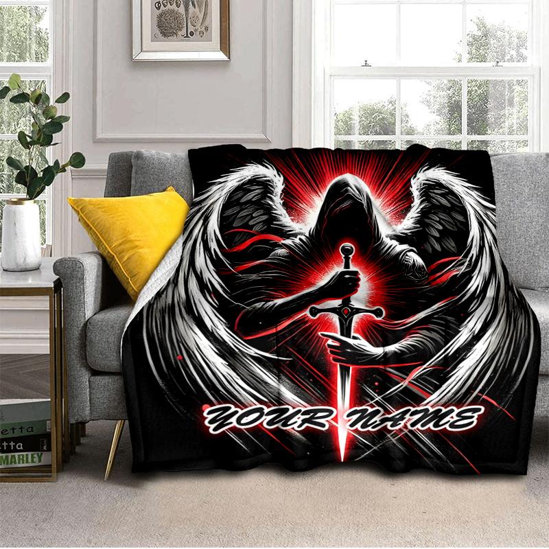 1PC Custom Name Angel Darkness outdooor Flannel blankets Throw Blanket All-Season Throw Gift Bedspread for Couch, Bed, Camping Holiday Birthday gift