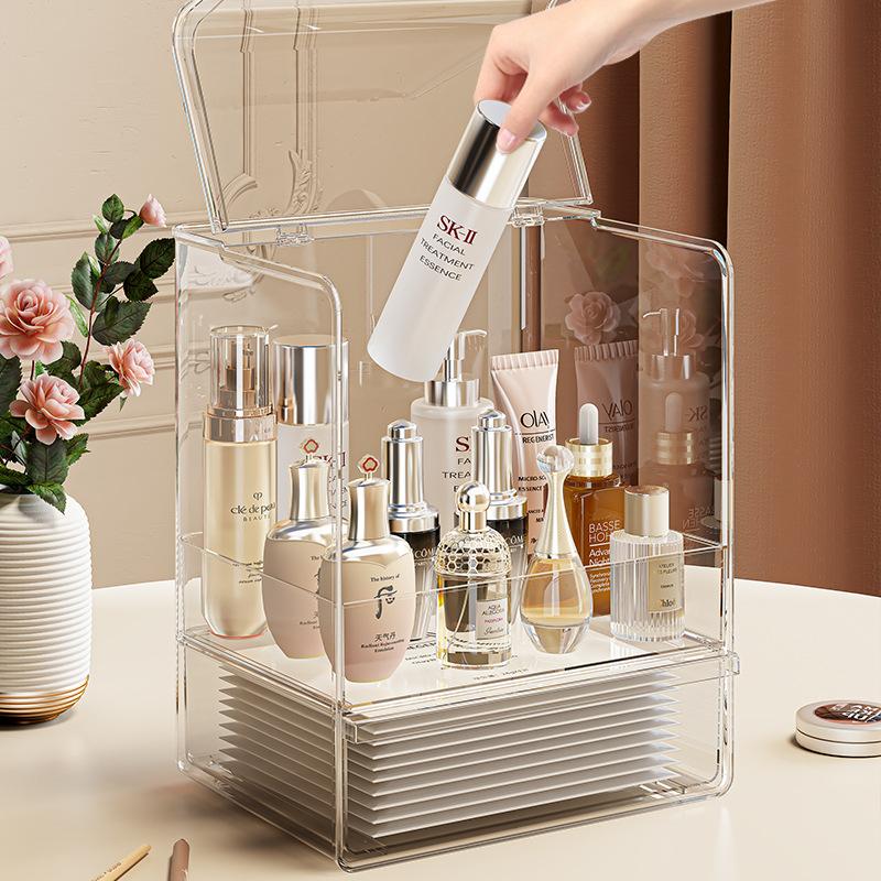 Cosmetics Storage Box Desktop Premium Sense Dust-proof Large Capacity Dresser Transparent Skin Care Shelf