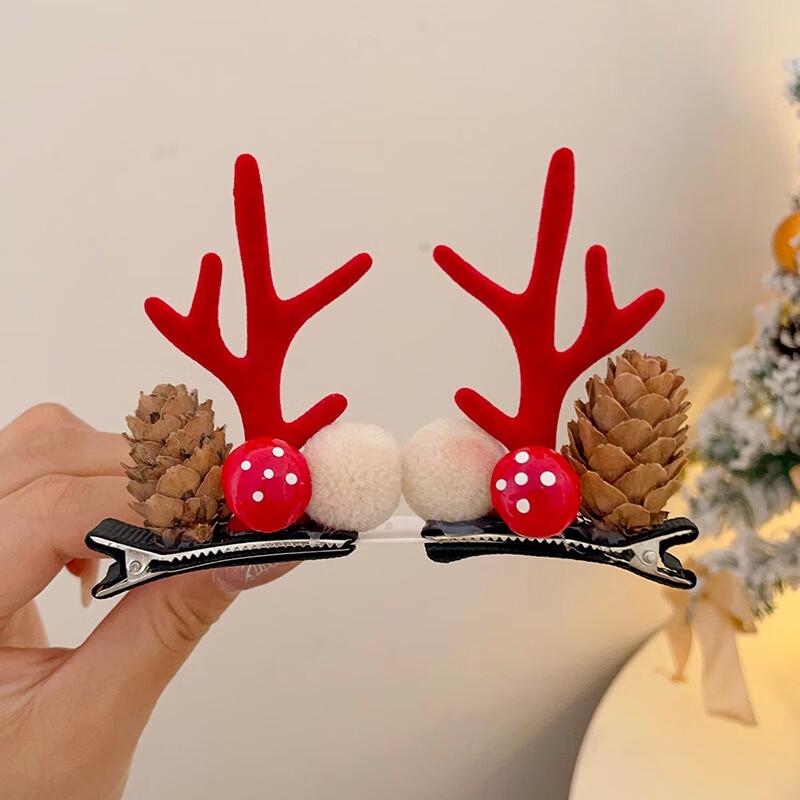 Christmas Red Deer Antler Hair Clip Set