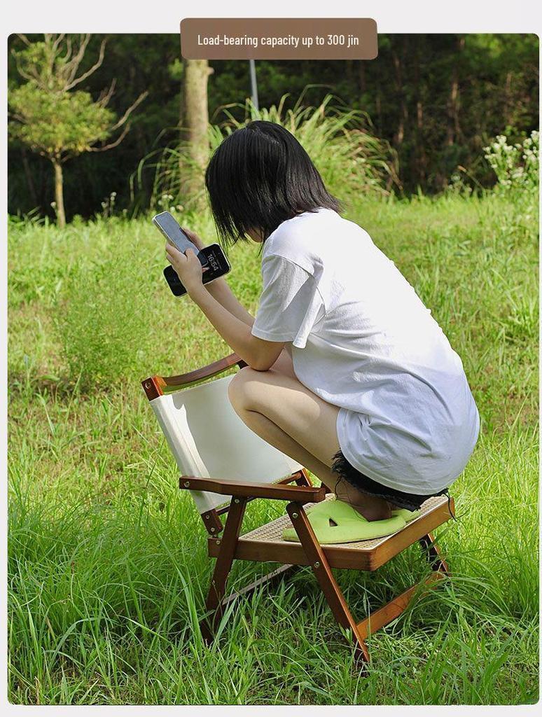 Portable Foldable Rattan Chair for Outdoor Picnic, Camping, Beach, Fishing & Travel