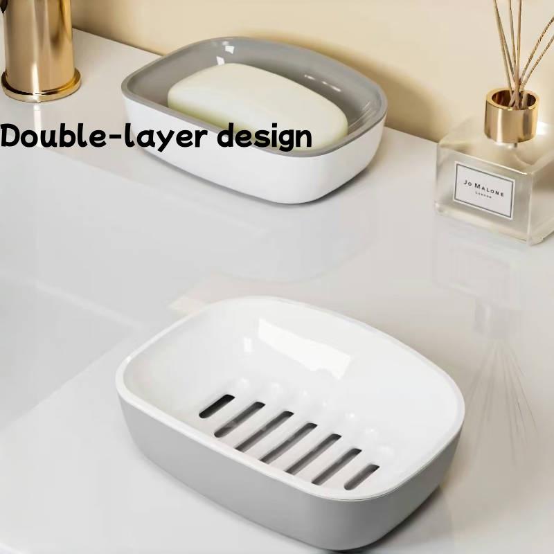 1pc Soap Dish, Double-Layer Drainage, Drain Soap Holder, Easy To Clean for Home Bathroom and Kitchen, High-End and Stylish