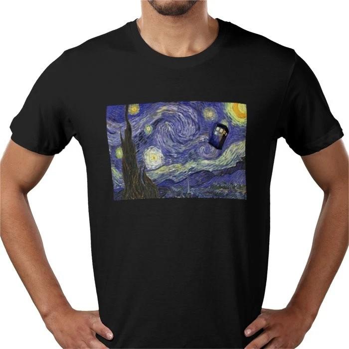 Doctor Who 60th Anniversary Van Gogh Starry night Tardis art T shirt Tee - UK L