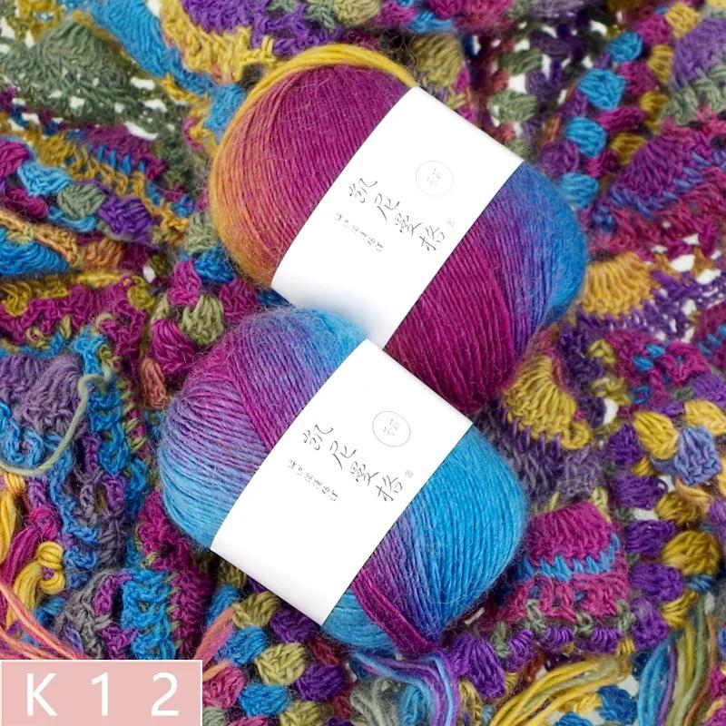 50g/Knäuel Regenbogen Baumwollgarn und Leinen Farbverlauf Handhäkeln Langabschnitt gefärbt Hand DIY Häkeln Schal Schal Zopfgarn Faden