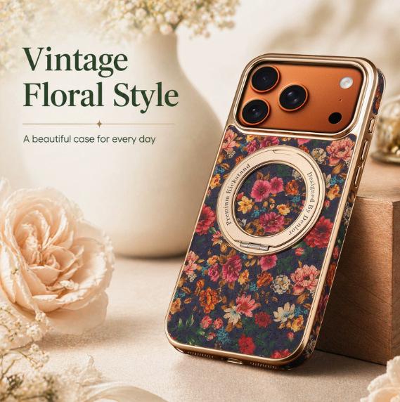 

Apple iPhone 16 Pro Max Blue Flower Case with Rotating Stand & Magnetic Suction 15