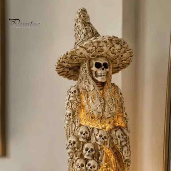 Spooky Tabletop Ornament for Halloween Skull Witch Figurine, Resin Skeleton Ornament, Gothic Creative Figurine Home Creepy Statue Mantel Decoration