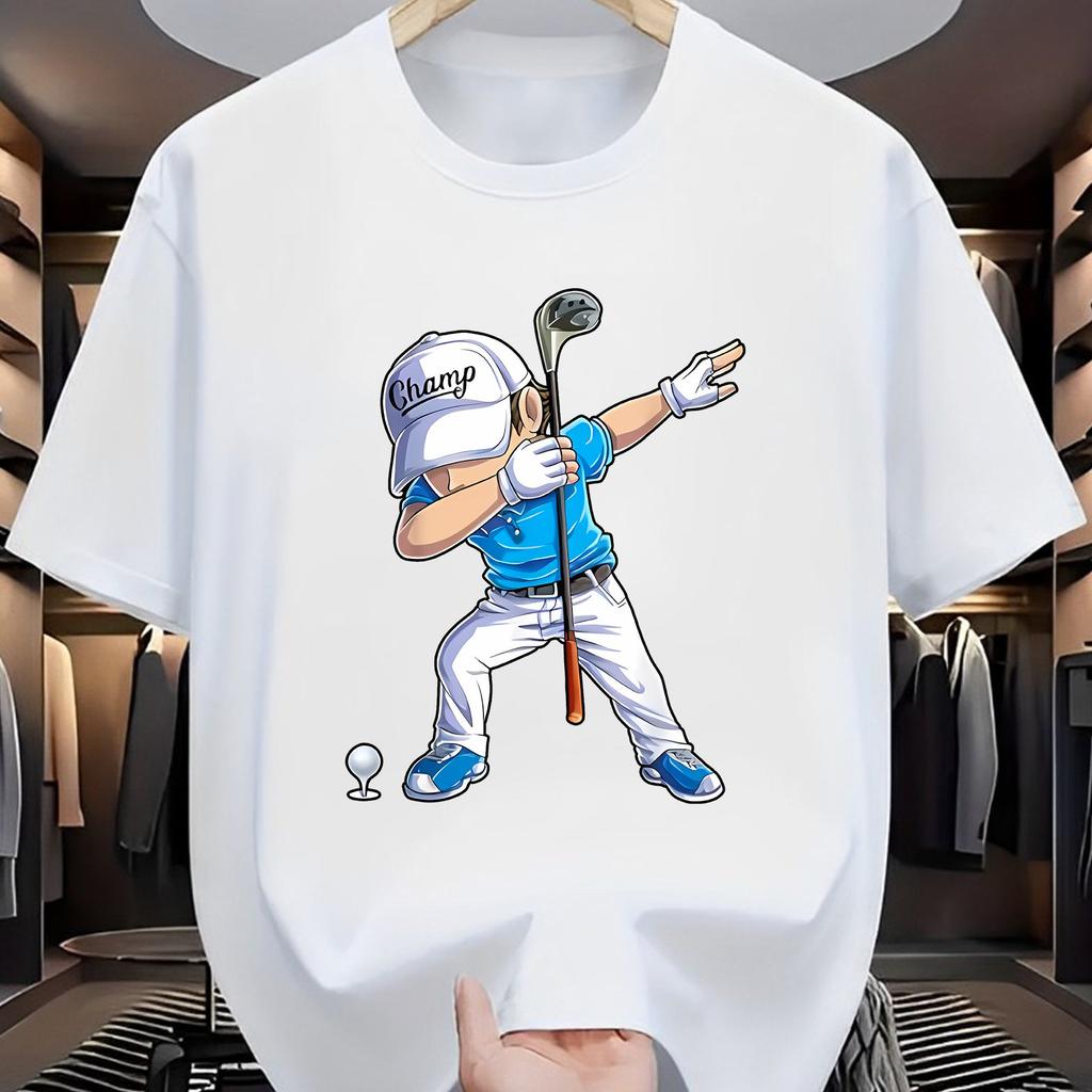 Unisexs Summer 100 Cotton Fashion Sports Leisure Loose Golf Player Pattern Printed Round Neck Short Sleeve Tshirt Top Unisex