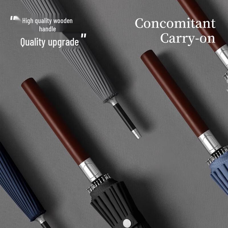 MAYDU 24-Rib Windproof Business Stick Umbrella with Wooden Handle