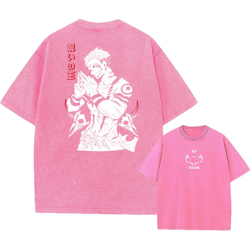 Men Fashion Streetwear Washed Black T-Shirt Japanese Anime Graphic Print T Shirt Summer Cotton Oversized Tops Tees