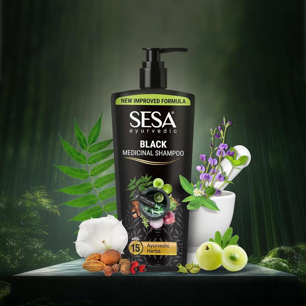SESA Szampon Ajurwedyjski Kontrola Wypadania Włosów Przeciwłupieżowy 500ml Dla Gładkich Lśniących Włosów Mężczyźni Kobiety Naturalny Ziołowy Oczyszczacz