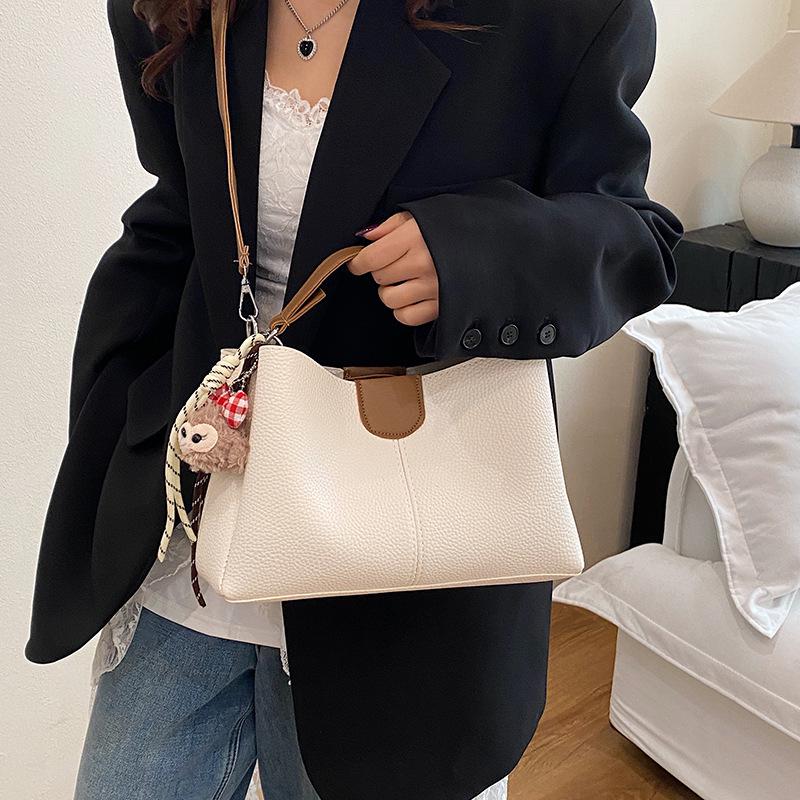 2025 Women's Color Block Bucket Bag - Korean Style Versatile Handbag and Crossbody for Ladies