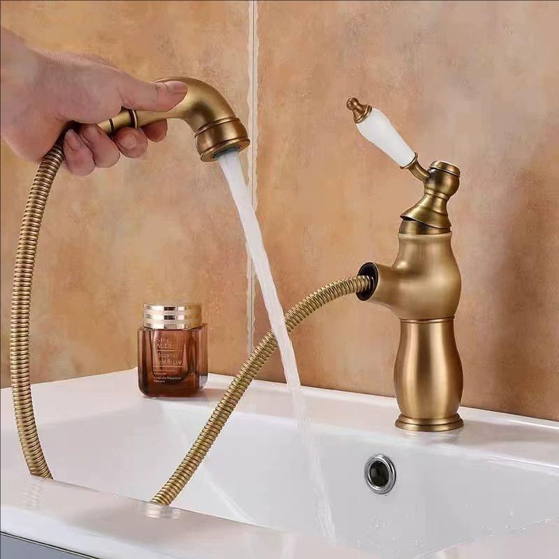Bathroom Ceramic Handle Basin Faucets Pull Out Mixers Sink Faucet Washbasin Taps Water Tap Tapware Crane Brass Material