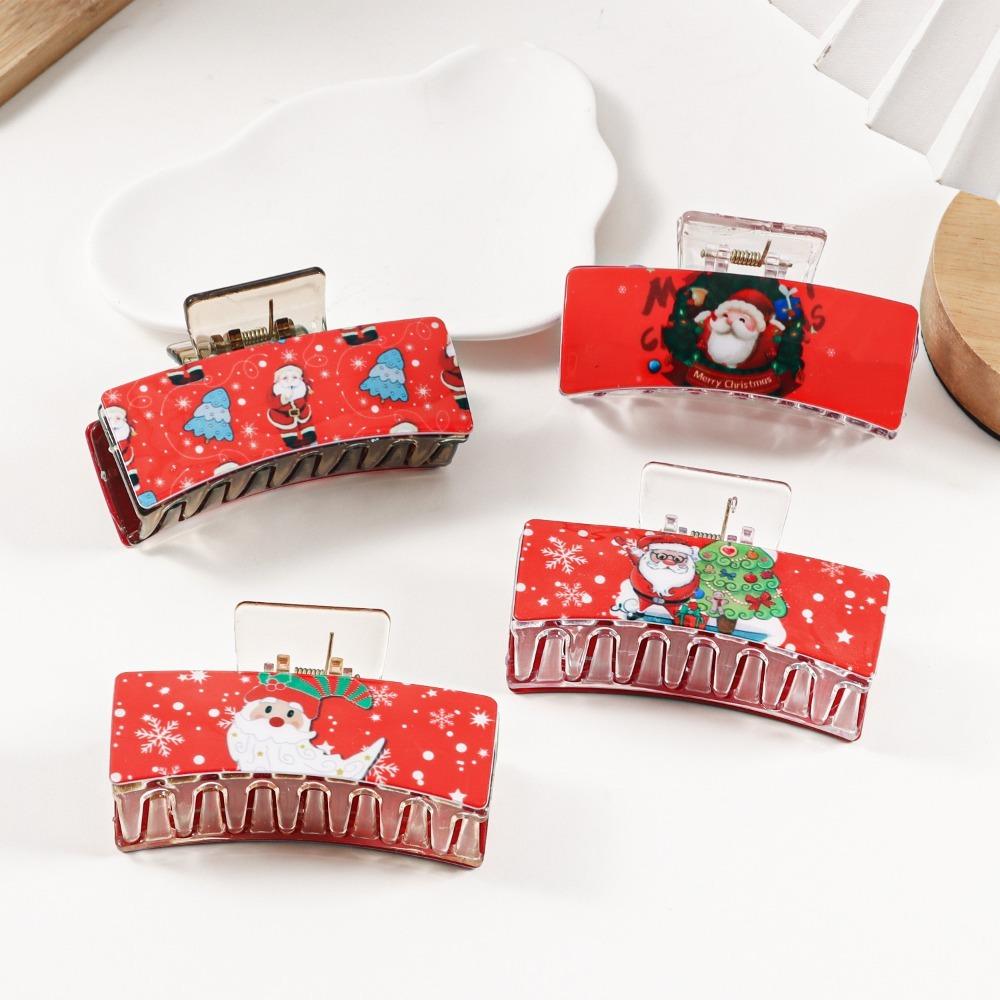 1pc Cute Festive Christmas Hair Claw Clips Claus Snowflake Prints Acrylic Perfect Hair Accessories Xmas Parties Holiday Styling