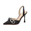 White High Heels Spring and Summer New Pointed Head Thin Heel Rhinestone Bow Bag Head Empty Sandals Women