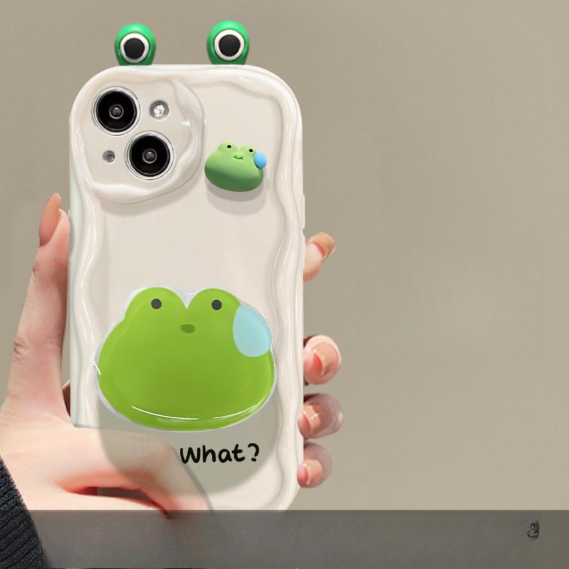 Použitelné pro pouzdro na mobilní telefon Apple 14 Promax IPhone 15 Roztomilá Vtipná Trojrozměrná Žabí Panenka 13 Silikonový Měkký Kryt