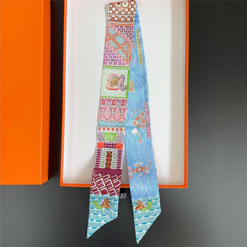 Brand Design Twill 100% Silk Scarf Luxury Fashion Scarf Women Foulard Skinny Bag Scarves New Hot Neckerchief Hair Headband