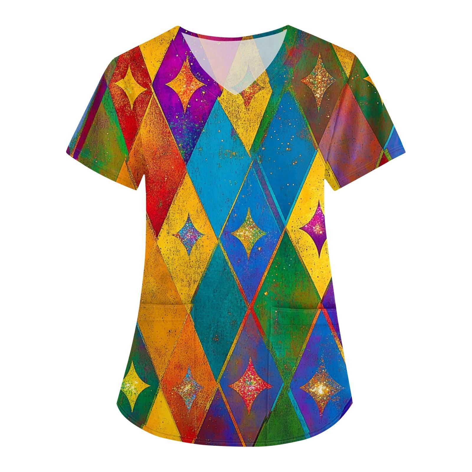 

Женская мода V-образный вырез с короткими рукавами рабочая одежда с карманами карнавальный принт верхняя одежда по уходу L синий