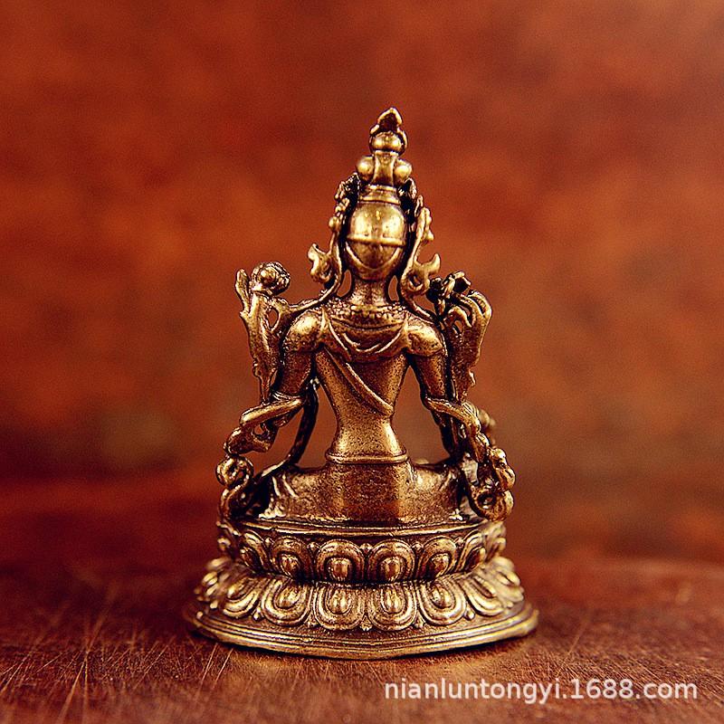 Brass Green Tara Buddha Statue Decorative Figurine Handcrafted Lost Wax Casting Ethnic Home Decor