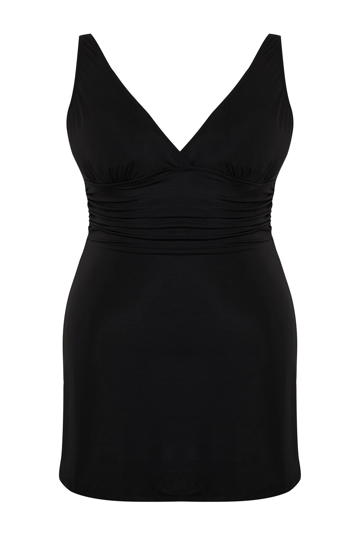 

Женский новый сезон, купальник больших размеров, черный купальник с юбкой и v-образным вырезом