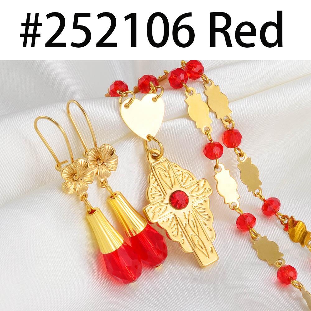 Hawaiian Cross Jewelry Sets Flower Pendant Necklaces Earrings Crystal Beads Ball Chains Guam Micronesia Chuuk #252106
