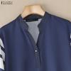 ZANZEA Damen Lässige V-Ausschnitt Streifen Patchwork 3/4 Ärmel Bluse