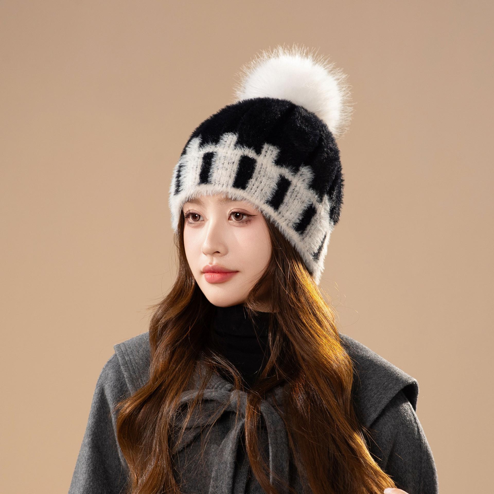 

Women s Winter Warm Plush Knitted Hat Korean Style Versatile Big Head Windproof Ear Protection Wool Hat