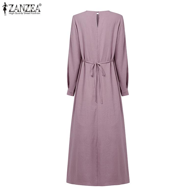 ZANZEA Dámské sváteční ležérní šaty s kulatým výstřihem, volné, s dlouhým rukávem